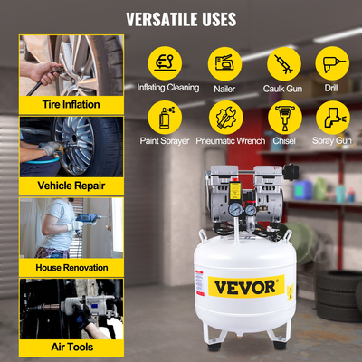 VEVOR Pancake Air Compressor, 40L/8,8 Gallon Vertical Air Compressor Tank, φορητός συμπιεστής χωρίς λάδι 1HP 750W, Ultra Quiet, 115PSI, 5.9CFM, 1440RPM, για φούσκωμα ελαστικών, ανακαίνιση σπιτιού, εργαλεία αέρα