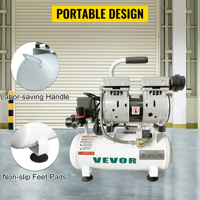 VEVOR Air Compressor 2 Galllon Ultra Quiet Αερόσυμπιεστής χωρίς λάδι 9L Αθόρυβος Αεροσυμπιεστής Δεξαμενής 550W Συμπιεστής χωρίς λάδι Χαμηλού θορύβου με ασφαλή ηλεκτρομαγνητική βαλβίδα