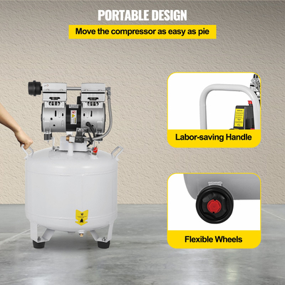 VEVOR Vertical Air Compressor 8,8 Gallon Ultra Quiet Air Compressor 40L Tank Silent Air Compressor 850W Oil free Compressor Χαμηλό θόρυβο
