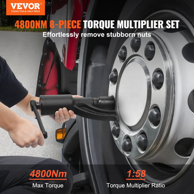 VEVOR Torque Multiplier, Heavy Duty Torque Multiplier Wrench Set, 1 inch Drive Lug Nut Wrench Wrench Multiplier, 1:58 4800N.m Lug Nut Remover, with 8 Sockets and Storage Case for Truck Trailer RV