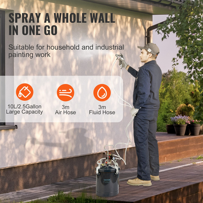 Δοχείο πίεσης βαφής VEVOR, δοχείο πίεσης βαφής αέρα 10L/2,5gal, Δοχείο πίεσης βαφής αέρα 1,5mm+4mm Δύο πιστόλια βαφής για βιομηχανία οικιακής διακόσμησης Αρχιτεκτονική Κατασκευή Βαφή αυτοκινήτου, 60PSI Max