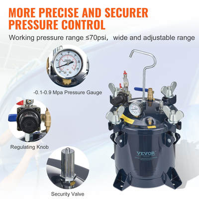 Δεξαμενή δοχείου πίεσης βαφής VEVOR, δοχείο πίεσης βαφής αέρα 10L/2,5gal, Στεγανοποιητικό επισκευής μεταλλικού ραφιού &amp; διαρροής για βιομηχανία οικιακής διακόσμησης Αρχιτεκτονική Κατασκευή Βαφή αυτοκινήτου, 70PSI Max