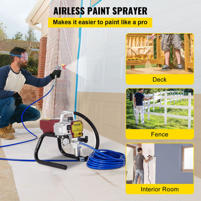 VEVOR Pro Airless Paint Wall Paint Sprayer 1500W Electric Sprayer Gun Kit, 22Mpa Ρυθμιζόμενη πίεση ψεκασμού με σωλήνα 15M για τοίχο και οροφή/Βαφή ξύλου και μετάλλου