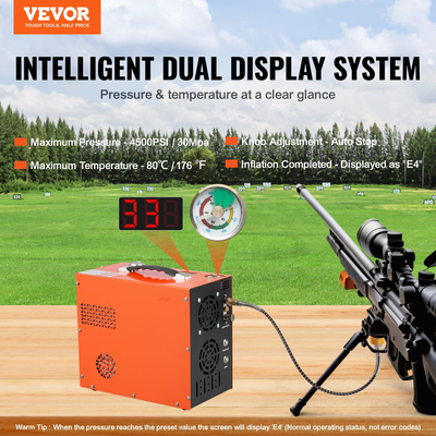 VEVOR PCP Air Compressor, 4500PSI/30Mpa Portable PCP Airgun Compressor - Ενσωματωμένο σύστημα ψύξης νερού και ανεμιστήρα, Auto-Stop | Συμπιεστής δεξαμενής Paintball DC12V/AC230V για αεροβόλο τουφέκι, μπουκάλι κατάδυσης