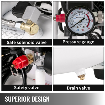 VEVOR Ultra Quiet Air Compressor 0,75 HP, Air Compressor 2 Gallon, Oil-Free Air Compressor Steel Tank 550W, Portable Air Compressor, Ultra Quiet Compressor για επισκευή στο σπίτι, Φούσκωμα ελαστικών