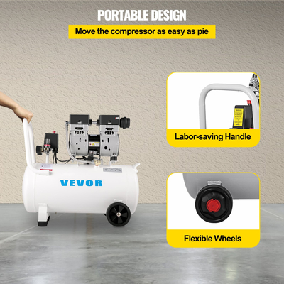 VEVOR Air Compressor 11 Gallon, Ultra Quiet Air Compressor 1 HP, Oil-free Air Compressor Steel Tank 750W, Portable Air Compressor 8 bar, Ultra Quiet Compressor για επισκευή στο σπίτι, Φούσκωμα ελαστικών