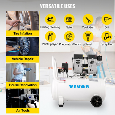 VEVOR Air Compressor 11 Gallon, Ultra Quiet Air Compressor 1 HP, Oil-free Air Compressor Steel Tank 750W, Portable Air Compressor 8 bar, Ultra Quiet Compressor για επισκευή στο σπίτι, Φούσκωμα ελαστικών