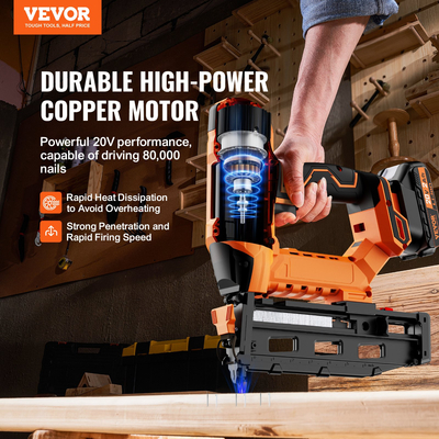 VEVOR Cordless Finish Nailer 20V Cordless Brad Nailer Kit 16Ga Nails Battery
