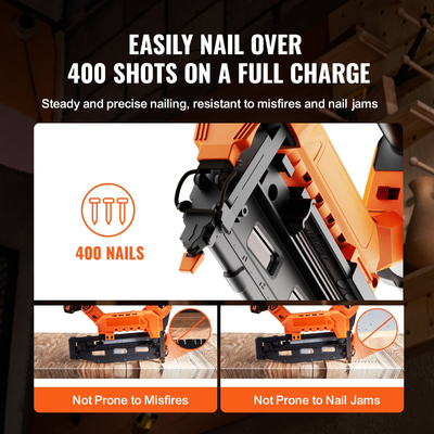VEVOR Cordless Finish Nailer 20V Cordless Brad Nailer Kit 16Ga Nails Battery