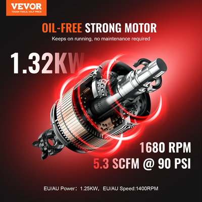 VEVOR Air Compressor Compact Portable Oil Free Compressor 15 Gallon 90 PSI