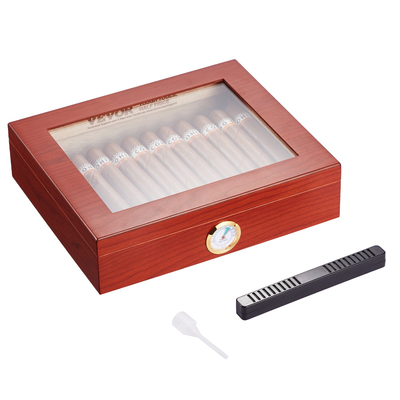 VEVOR 25 Cigars Humidor Glasstop Cedar Cigar Storage Box Υγρόμετρο υγραντήρα