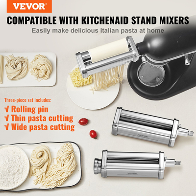 Εξάρτημα ζυμαρικών VEVOR για μίξερ με βάση KitchenAid, σετ ρολού κοπής ζυμαρικών από ανοξείδωτο χάλυβα που περιλαμβάνει ρολό φύλλου ζυμαρικών, κόφτη σπαγγέτι και φετουτσίνι, 8 ρυθμιζόμενο πάχος πόμολο ζυμαρικών, 3 τεμ.