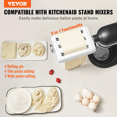 Εξάρτημα ζυμαρικών VEVOR για μίξερ με βάση KitchenAid, σετ ρολού κοπής ζυμαρικών από ανοξείδωτο ατσάλι 3 σε 1 που περιλαμβάνει ρολό φύλλου ζυμαρικών, κόφτη σπαγγέτι και φετουτσίνι, 8 ρυθμιζόμενο πόμολο πάχους Μακαριέρα