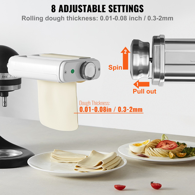 Εξάρτημα ζυμαρικών VEVOR για μίξερ με βάση KitchenAid, σετ ρολού κοπής ζυμαρικών από ανοξείδωτο ατσάλι 3 σε 1 που περιλαμβάνει ρολό φύλλου ζυμαρικών, κόφτη σπαγγέτι και φετουτσίνι, 8 ρυθμιζόμενο πόμολο πάχους Μακαριέρα