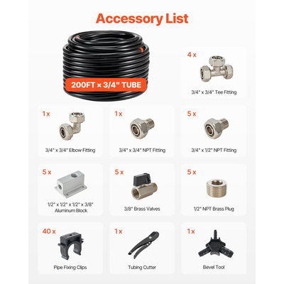 VEVOR Air Compressor Line Kit 3/4&#039;&#039; x 200FT PU Air Compressor Line System Black