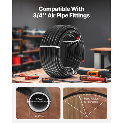 VEVOR Air Compressor Line Kit 3/4&#039;&#039; x 100FT PU Air Compressor Line System Black