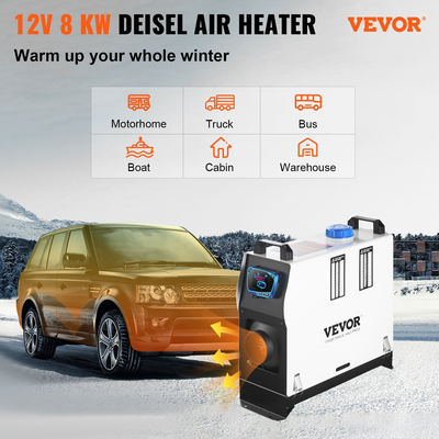 VEVOR Diesel Air Heater, 8KW Parking Heater, All in 1, Truck Heater 12V, One Outlet Air, with Red LCD Switch, Remote Control, Fast Heating Diesel Heater, For Car, RV Truck, Boat, Campervans, Caravans
