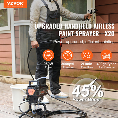 VEVOR Stand Airless Paint Sprayer, 950W 3000PSI High Efficiency Electric Airless Sprayer, Fine and ομοιόμορφο αποτέλεσμα βαφής, Φορητοί ψεκαστήρες χρωμάτων για έπιπλα και φράχτες εσωτερικού και εξωτερικού σπιτιού