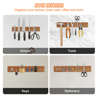 VEVOR Μαγνητική θήκη μαχαιριού με ενισχυμένο ισχυρό μαγνήτη, 16&quot; No Drilling Knife Straps Organizer για τοίχο, Πολυλειτουργική θήκη μαχαιριών Ξύλινης ακακίας, Μπάρα μαχαιριών για μαχαίρια κουζίνας, σκεύη, εργαλεία