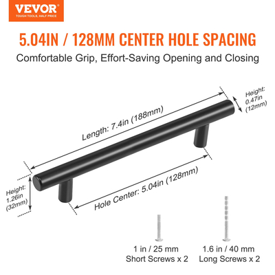 VEVOR 30 Pack Ντουλάπι έλξης, 5,03 ιντσών / 128 χιλιοστά Centre to Center Λεπτό συρτάρι ντουλαπιών κουζίνας, ανοξείδωτες μοντέρνες λαβές πόρτας ντουλαπιών κουζίνας για μπάρα μπάνιου κουζίνας Εξοπλισμός Μαύρο ματ