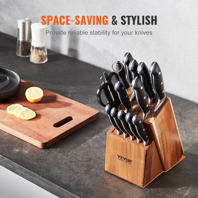 VEVOR Knife Storage Block 15 Υποδοχές, Ξύλο Acacia Universal θήκες για μαχαίρια χωρίς μαχαίρια, μεγάλη διάταξη οργάνωσης μαχαιριών κρεοπωλείου πάγκου, πολυλειτουργική βάση σχάρα μαχαιριών για εύκολη αποθήκευση στην κουζίνα