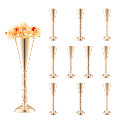 VEVOR 10PCS 43cm/16,9” Ψηλό Βάζο Γάμου Λουλούδι Μεταλλικό Χρυσό Τρομπέτα για Τραπέζια