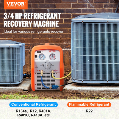 VEVOR Portable 3/4 HP Refrigerant Recovery Machine - AC Recovery Machine with High Pressure Protection 220-240V 60Hz Recovery Machine HVAC for Vapor Liquid Refrigerant, Car Conditioning