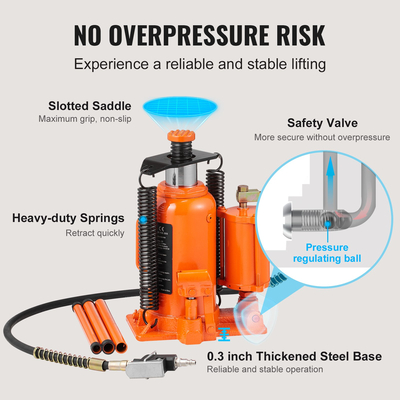 VEVOR Air Hydraulic Bottle Jack, 20 Ton/40000 LBS All Welded Bottle Jack, 265 - 500 mm Range Lifting, Manual Handle and Air Pump, for Car, Pickup, Truck, RV, Auto Repair, Industrial Engineering