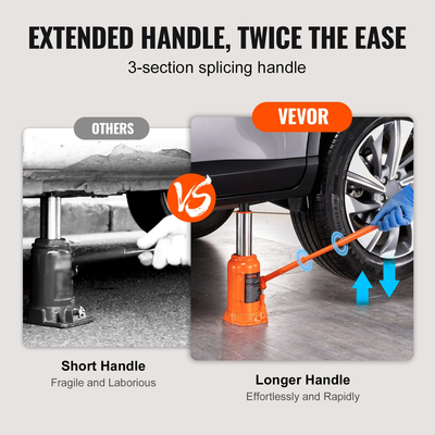 VEVOR Hydraulic Bottle Jack, 20 Ton/44092 LBS All Welded Bottle Jack, 240-450 mm Range Lifting, με μακριά λαβή 3 τμημάτων, για αυτοκίνητο, Pickup Truck, Truck, RV, Auto Repair, Industrial Engineering