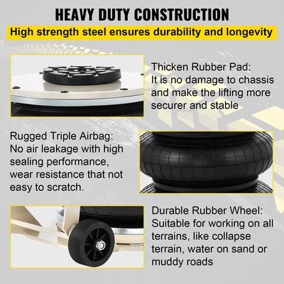 VEVOR 5 Ton/11023 lbs Πνευματικό Jack Triple Bag Air Jack Ύψος ανύψωσης 6,5-16 ιντσών Φουσκωτό ανυψωτικό γρύλου αυτοκινήτου Πνευματικός γρύλος αέρα 11023LBS Χωρητικότητα εξαιρετικά γρήγορη ανύψωση