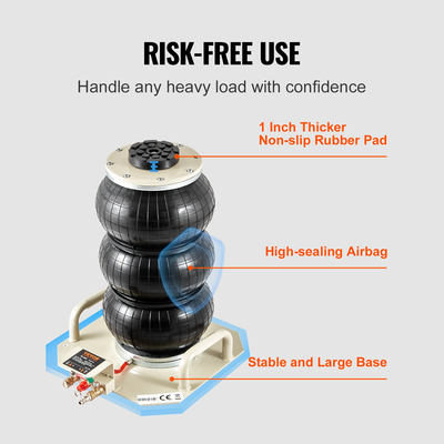 VEVOR Air Jack, 3 Ton/6600 lbs Triple Bag Air Jack, Air Bag Lift έως 450 mm, 3-5S Fast Lifting Pneumatic Jack, με πλαϊνές λαβές για αυτοκίνητα, γκαράζ, επισκευή (μπεζ)
