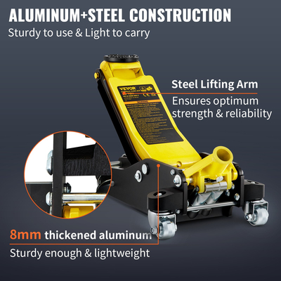 γρύλος δαπέδου VEVOR, γρύλος δαπέδου χαμηλού προφίλ 3 τόννων, γρύλος αγωνιστικού δαπέδου από αλουμίνιο και χάλυβας με αντλία γρήγορης ανύψωσης διπλών εμβόλων, εμβέλεια ανύψωσης γρύλου δαπέδου 90 mm-500 mm