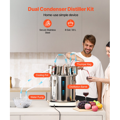 VEVOR Moonshine Still Water Alcohol Distiller 8Gal με βαρέλι Thumper &amp; αντλία νερού 8W