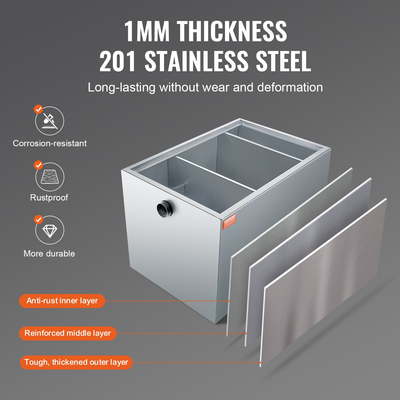 VEVOR Commercial Grease Trap, 40 LBS Grease Interceptor, Πλαϊνή Int Interceptor, Under Sink Graase Steel Trap, 10 GPM Waste Water διαχωριστής λαδιού-νερού, για οικιακή κουζίνα καντίνας εστιατορίου