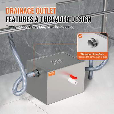 VEVOR Commercial Grease Trap, 8 LBS Grease Interceptor, Side Int Interceptor, Under Sink Lase Trap από ανοξείδωτο ατσάλι, 2,8 GPM Διαχωριστής λυμάτων λαδιού-νερού, για οικιακή κουζίνα καντίνας εστιατορίου