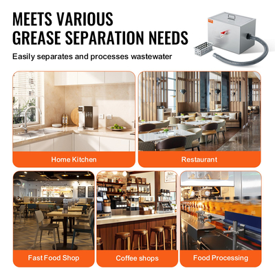 VEVOR Commercial Grease Trap, 8 LBS Grease Interceptor, Side Int Interceptor, Under Sink Lase Trap από ανοξείδωτο ατσάλι, 2,8 GPM Διαχωριστής λυμάτων λαδιού-νερού, για οικιακή κουζίνα καντίνας εστιατορίου