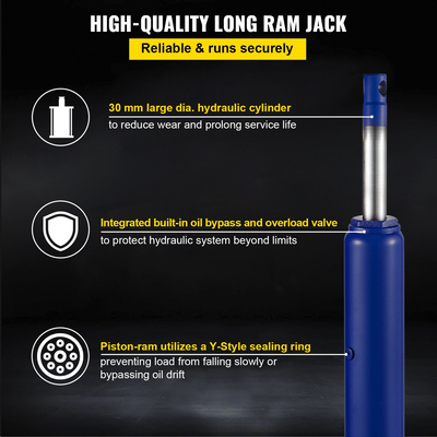 VEVOR Hydraulic Long Ram Jack, χωρητικότητας 8 Tons/17363 lbs, με μονοέμβολη αντλία και βάση Clevis, Χειροκίνητος επιλογέας Cherry με λαβή, για γερανούς γκαράζ/καταστήματος, ανυψωτικό κινητήρα, μπλε