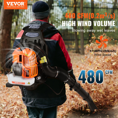 VEVOR Backpack Leaf Blower 52CC 2-Cycle Gas Leaf Blower 480CFM Όγκος αέρα 175 mph