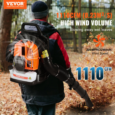 VEVOR Backpack Leaf Blower 62CC 2-Cycle Gas Leaf Blower 1110CFM Volume Air