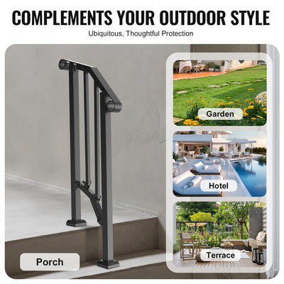 VEVOR χειρολισθήρες 1-2 βημάτων για εξωτερικούς χώρους για ηλικιωμένους Ρετρό αψίδα κατάστρωμα βεράντας μαύρο