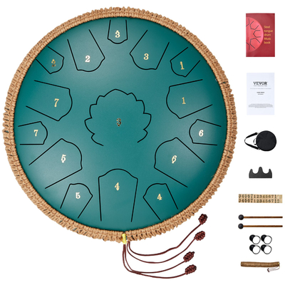 VEVOR Steel Tongue Drum 14 σε 15 Νότες Rain Drum για Outside D Major Green