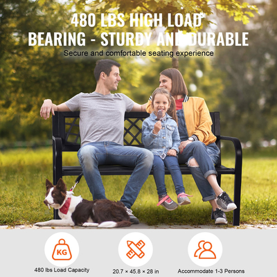 VEVOR Εξωτερικός πάγκος, 46 ιντσών Μεταλλικός πάγκος κήπου για εξωτερικούς χώρους, 480 lbs Πάγκος χωρητικότητας φόρτωσης, Πάγκος υπαίθριου πάρκου κήπου με πλάτη και μπράτσα, Πάγκος βεράντας για κήπο, πάρκο, αυλή, μπροστινή βεράντα