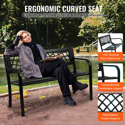 VEVOR Εξωτερικός πάγκος, 46 ιντσών Μεταλλικός πάγκος κήπου για εξωτερικούς χώρους, 480 lbs Πάγκος χωρητικότητας φόρτωσης, Πάγκος υπαίθριου πάρκου κήπου με πλάτη και μπράτσα, Πάγκος βεράντας για κήπο, πάρκο, αυλή, μπροστινή βεράντα