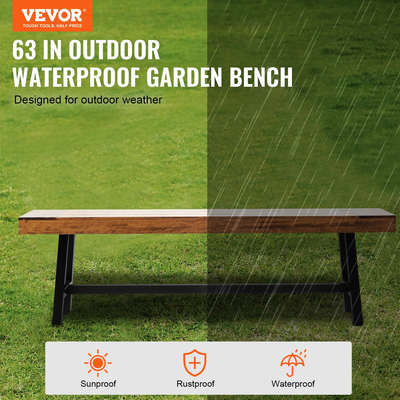 VEVOR Outdoor Bench 63 in Wood Garden Bench Metal Leg Park Patio Dining Pag