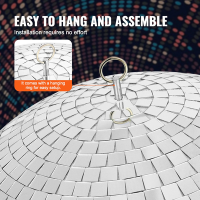 VEVOR Mirror Disco Ball 16 In Silver Party Μεγάλη Ντίσκο Μπάλα με κρεμαστό δαχτυλίδι