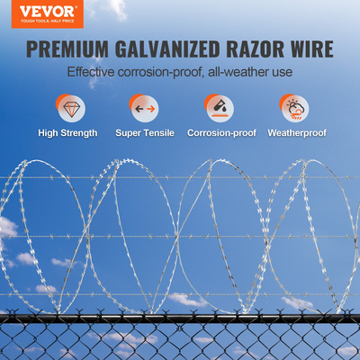 Σύρματα VEVOR Razor Wire, 147 ft Razor Barbed Wire, 3 Rolls Razor Wire Fence περίφραξη ξυραφιού, Διπλή σπειροειδής κορδέλα ξυραφιού Αγκαθωτό σύρμα γαλβανισμένο φράχτη ξυραφιού, Rolls Razor for Garden