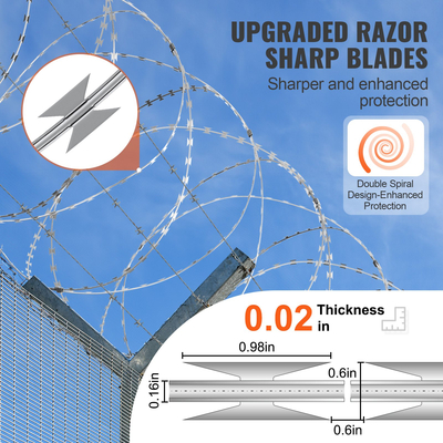 Σύρματα VEVOR Razor Wire, 147 ft Razor Barbed Wire, 3 Rolls Razor Wire Fence περίφραξη ξυραφιού, Διπλή σπειροειδής κορδέλα ξυραφιού Αγκαθωτό σύρμα γαλβανισμένο φράχτη ξυραφιού, Rolls Razor for Garden