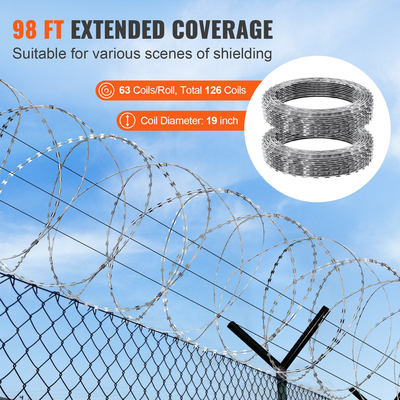 VEVOR Razor Wires, 98 ft Razor Barbed Wire, 2 Rolls Razor Wire Fence περίφραξη ξυραφιού, Double Spiral Razor Ribbon Barbed Wire Γαλβανισμένος φράχτης ξυραφιού, Rolls Razor for Garden