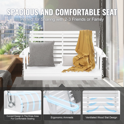 VEVOR Ξύλινη κούνια βεράντας 4 ποδιών, κούνια πάγκου βεράντας για αυλή &amp; κήπο, αναβαθμισμένη ικανότητα φόρτωσης 880 lbs, βαρέως τύπου ταλαντευόμενη καρέκλα πάγκος με κρεμαστές αλυσίδες για εξωτερικούς χώρους, λευκό