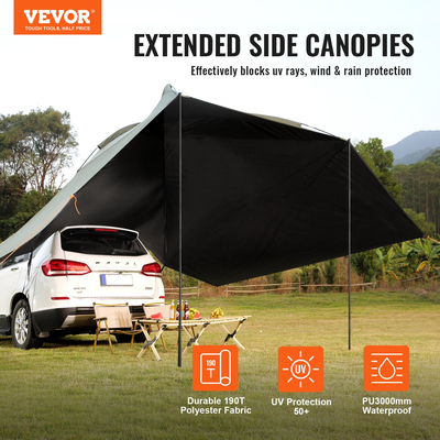 VEVOR Vehicle Awning, Large 10&#039; x 7&#039; Shade Coverage Πλαϊνή τέντα αυτοκινήτου, PU2000mm UV50+ Τέντα αυτοκινήτου με εκτεταμένα πλαϊνά κουβούκλια και φορητή τσάντα αποθήκευσης, Κατάλληλη για φορτηγά, SUV, Van, Campers